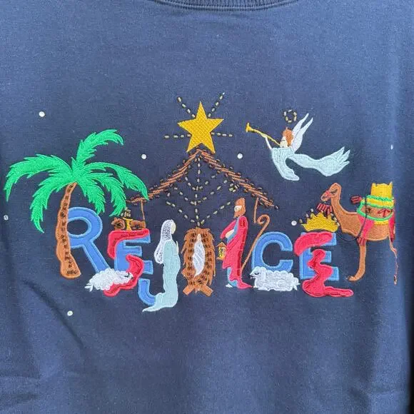 NWT QUACKER FACTORY EMBROIDERED NATIVITY SWEATSHIRT SIZE 1X - Picture 5 of 7